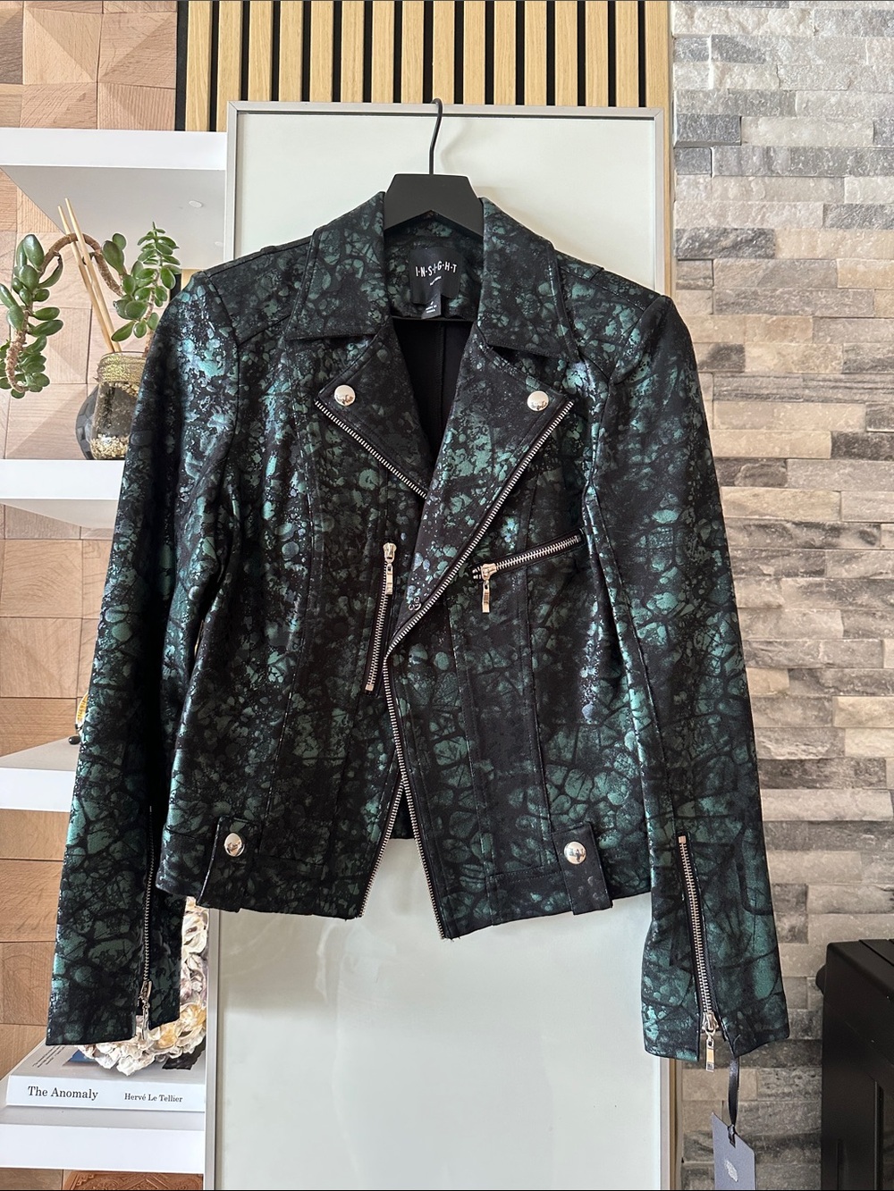 Black Moto Jacket with Teal Metallic Accents